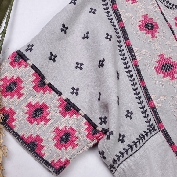 Johnny Was Gray Linen Pink Embroidered Tunic Dress Sz S - Picture 11 of 16
